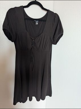 Hot Topic Black Lace-Up Babydoll Dress